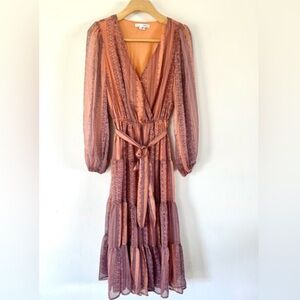 Tiered skirt boho maxi dress gauze flowy tie waist